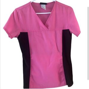 Cherokee Medical Scrub Top  Pink&Black Short Sleeve Top
